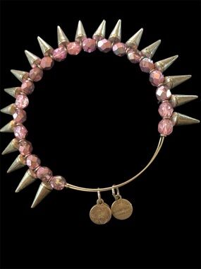 Alex and Ani Pink Faceted Bead Spike Bangle with Silver Spikes